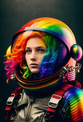 Wall Mural - Portrait of an fictional astronaut in a spacesuit. High-tech astronaut from the future. The concept of space travel. Generative AI