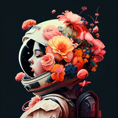 Wall Mural - Portrait of an fictional astronaut in a spacesuit. High-tech astronaut from the future. The concept of space travel. Generative AI