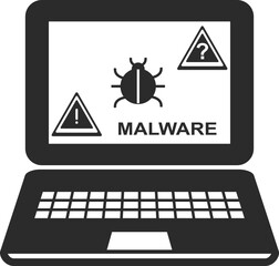 Wall Mural - Warning malware icon, laptop virus warning icon black vector