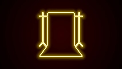 Canvas Print - Glowing neon line Empty photo studio icon isolated on black background. Screen backdrop. 4K Video motion graphic animation