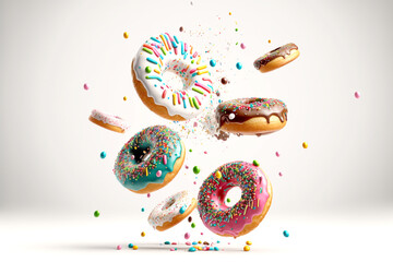 Wall Mural - donuts movement color full, 3d rendering , Creative generative AI 