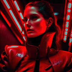 Wall Mural - portrait of a sci-fi cyberpunk girl. high-tech futuristic woman from the future. the concept of virt