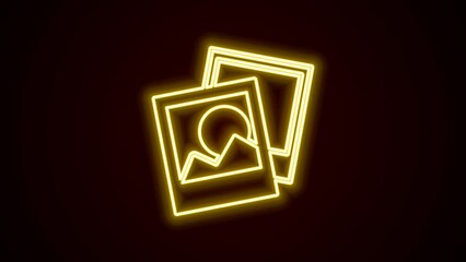 Sticker - Glowing neon line Photo frame icon isolated on black background. Vintage empty photos frame. 4K Video motion graphic animation