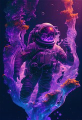 Wall Mural - Portrait of an fictional astronaut in a spacesuit. High-tech astronaut from the future. The concept of space travel. Generative AI