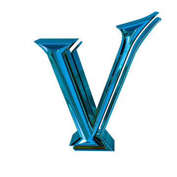 Dimensional symbol in blue color. letter v
