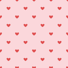 Vector Valentines Day Seamless Pattern With Red Hearts On Pink Background