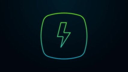 Poster - Glowing neon line Lightning bolt icon isolated on black background. Flash sign. Charge flash icon. Thunder bolt. Lighting strike. 4K Video motion graphic animation