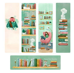 Set of designs for bookmarks. Painted in watercolor. 