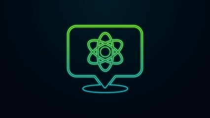 Sticker - Glowing neon line Atom icon isolated on black background. Symbol of science, education, nuclear physics, scientific research. 4K Video motion graphic animation