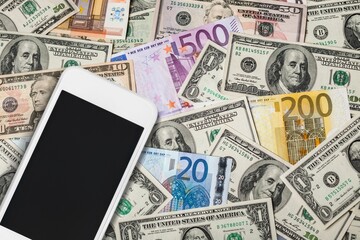 Wall Mural - Blank screen on modern smartphone and money