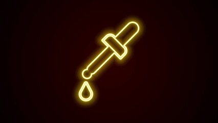 Canvas Print - Glowing neon line Pipette icon isolated on black background. Element of medical, chemistry lab equipment. Medicine symbol. 4K Video motion graphic animation