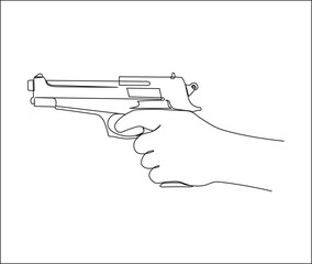 Continuous one line drawing of hand holding Gun. Hand Gun single line art vector design. Military concept.