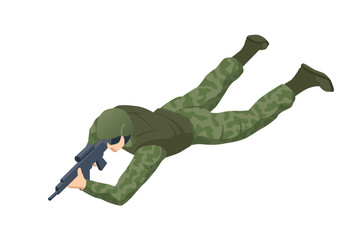 Wall Mural - Isometric Special Forces Soldier Police, Swat Team Member. Army Soldier in Protective Combat Uniform holding Special Operations Forces Combat Assault Rifle. Army, military, people