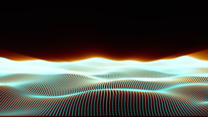 Poster - Sky blue  particles wave flow digital abstract background isolated on black background