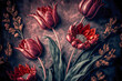 Fresh Spring tulips floral. tulip flowers blooming. Spring nature background for web banner and card design. Generative AI