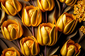 Wall Mural - Fresh Spring tulips floral. tulip flowers blooming. Spring nature background for web banner and card design. Generative AI