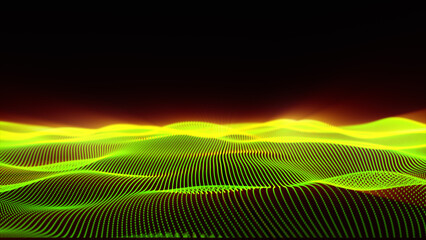 Poster - Green particles wave flow digital abstract background isolated on black background