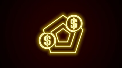 Sticker - Glowing neon line Financial growth increase icon isolated on black background. Increasing revenue. 4K Video motion graphic animation