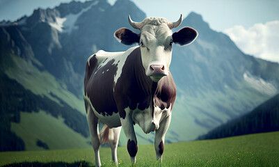 Wall Mural - Cow on the mountain, generative ai