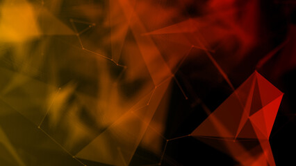 Poster - Abstract plexus red and orange geometry background. Digital technology network connection concept. 3D rendered illustration.