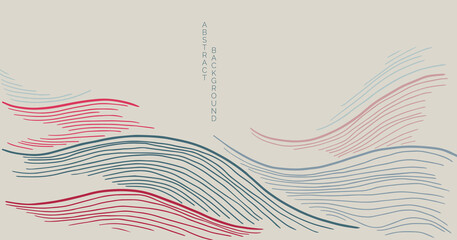 Wall Mural - minimalist lines landscape background in asian style in blue and red colours	
