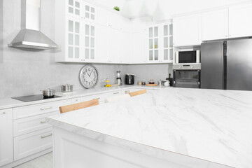 Sticker - Stylish white marble table in kitchen. Interior design