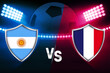 Argentina Vs France Football Match Championship background with stadium and lights. Football fixture concept backdrop