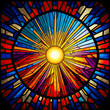 Stained glass window of the sun. Generative AI