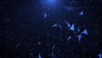 Leinwandbilder - Abstract technology network digital connection moving dots and lines. Futuristic big data structure concept. Low poly design rotation 4K motion background.