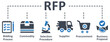 RFP icon - vector illustration . Rfp, Request for proposal, bidding process, commodity, selection procedure, procurement, business proposal, infographic, template, concept, banner, icon set, icons .
