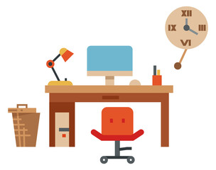 Sticker - Home workplace icon. House room work furniture