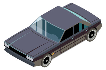 Sticker - Isometric car front view. Black retro transport