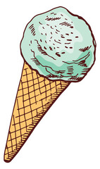 Canvas Print - Ice cream cone. Mint flavored scoop in waffle