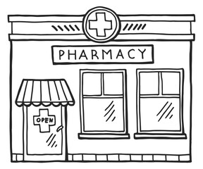 Wall Mural - Pharmacy facade sketch. City street building exterior