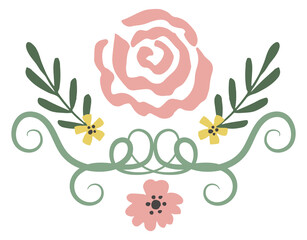 Wall Mural - Romantic floral decoration with pink rose and green vines