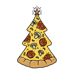 Pizza slice shaped christmas tree vector illustration