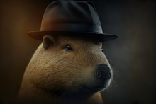 Cute Gangster Capybara In Hat Illustration
