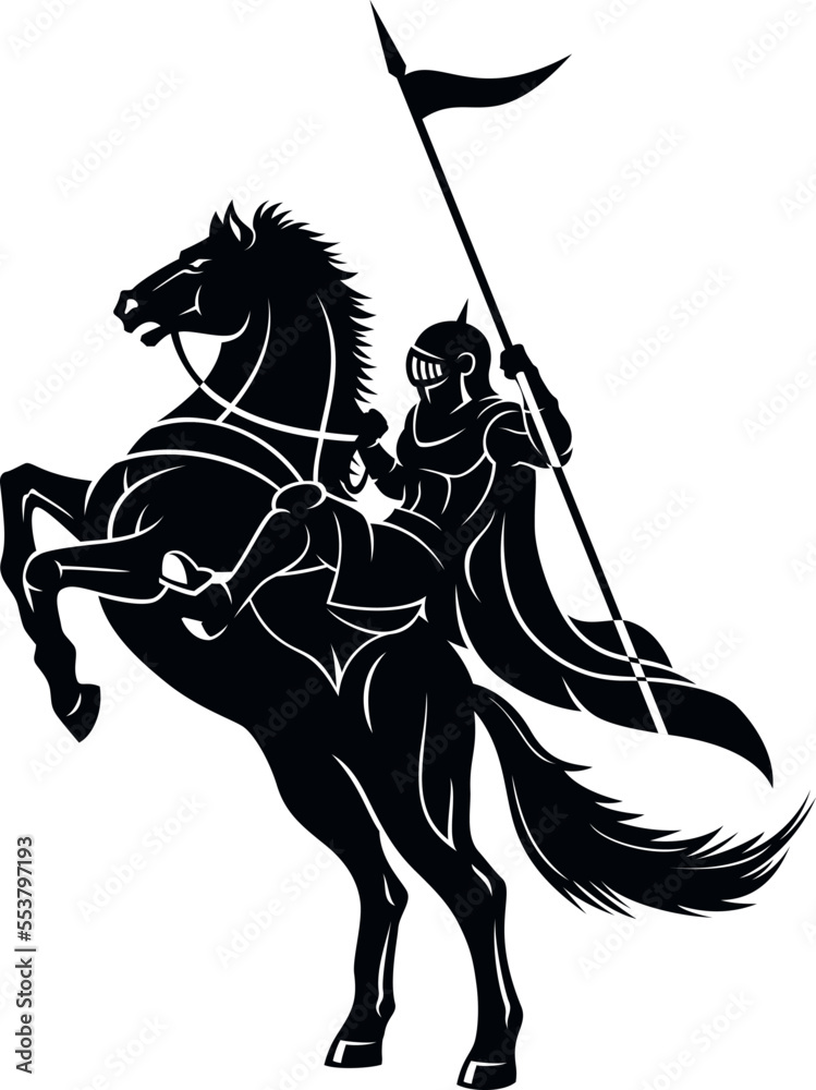 Medieval Knight with Spear on Rearing Horse Stock Vector | Adobe Stock