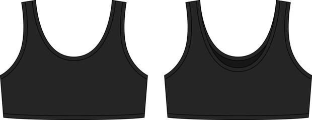 Girl bra technical sketch illustration. Black color. Casual underclothing.