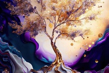 Wall Mural - marble abstract liquid stone big tree