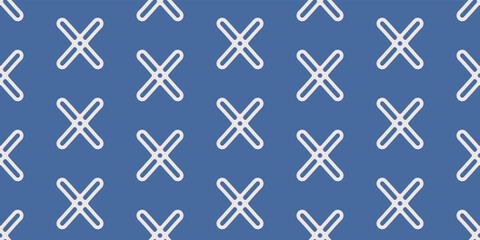 Poster - Blue background and white crosses arranged like a polka dot. Vector for print seamless, pattern for stylish design of surfaces.