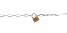 Two Silver Colored Chains Connected By A Small Gold Colored Lock Isolated Png With Transparency