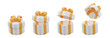 3d white present box with orange ribbon on transparent background