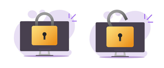 Aufkleber - Secure computer lock access closed icon vector illustrated, cyber security privacy internet data protection, digital electronic information safety online on pc, private defence guard technology image