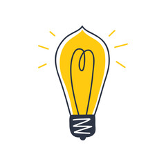 Wall Mural - glowing light bulb, idea concept, hand drawn vector illustration.