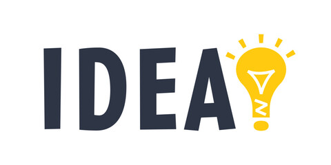 Wall Mural - word idea with an exclamation mark in the shape of a light bulb, idea concept.