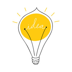 Wall Mural - glowing light bulb, idea concept, hand drawn vector illustration.