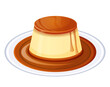 Purin dessert. Japanese Caramel Custard pudding topped with caramel sauce. Asian food. Vector illustration isolated on white background.