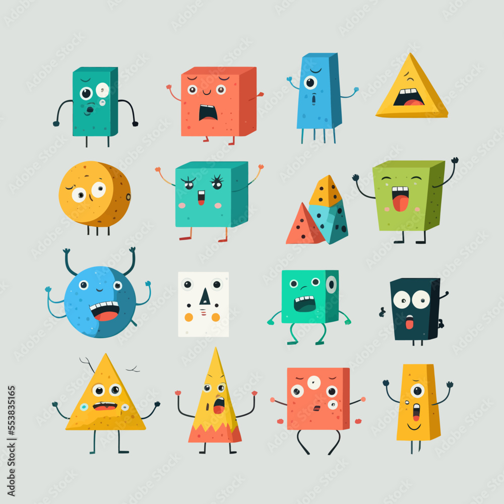 Set of Various bright basic Geometric Figures with face emotions ...