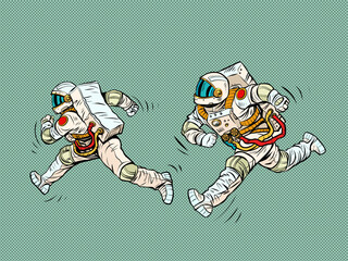 Wall Mural - astronauts are running, a space race. sports and a healthy lifestyle. people in spacesuits